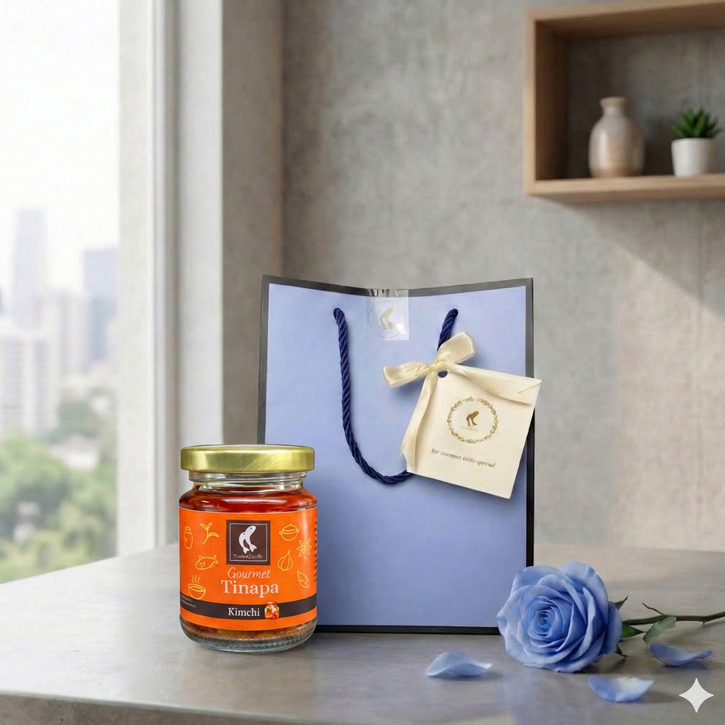 Premium Gourmet in Golden Cap - Blue Gift Bag Bundle of 1 Bottle (Kimchi)