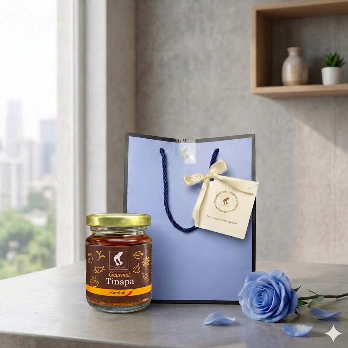 Premium Gourmet in Golden Cap - Blue Gift Bag Bundle of 1 Bottle (Sambal)