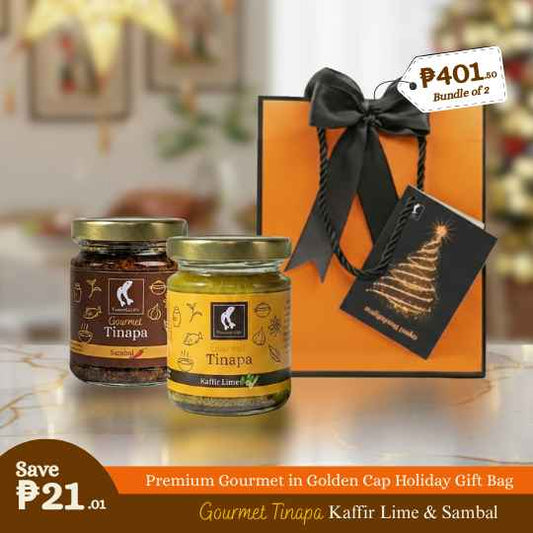 Premium Gourmet in Golden Cap Holiday Gift Bag Bundle of 2 Bottles (Kaffir + Sambal)