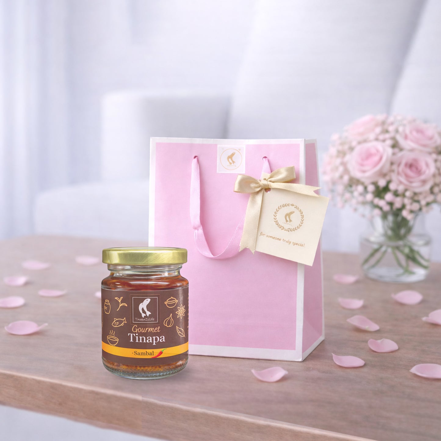 Premium Gourmet in Golden Cap - Pink Gift Bag Bundle of 1 Bottle (Sambal)