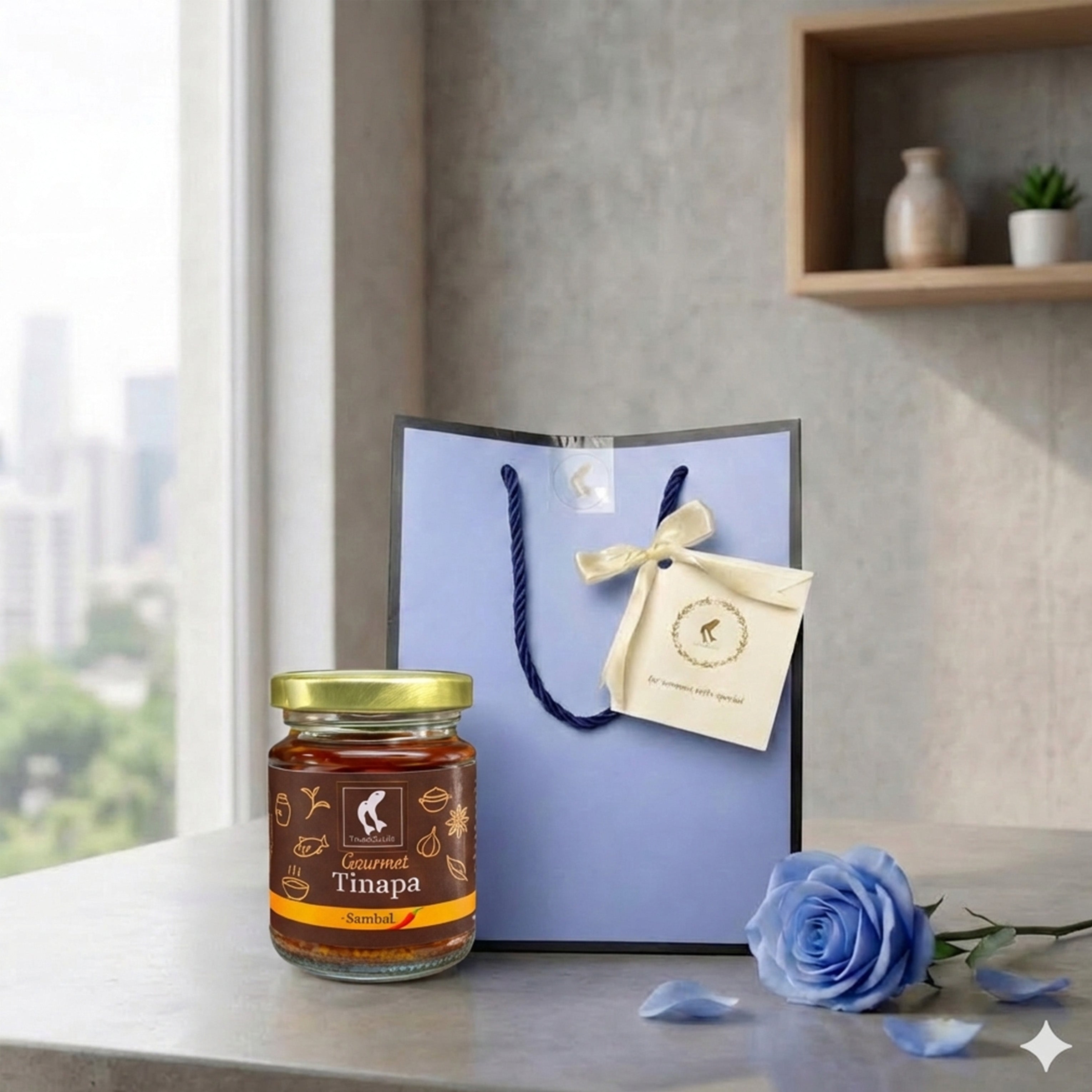 Premium Gourmet in Golden Cap - Blue Gift Bag Bundle of 1 Bottle (Sambal)