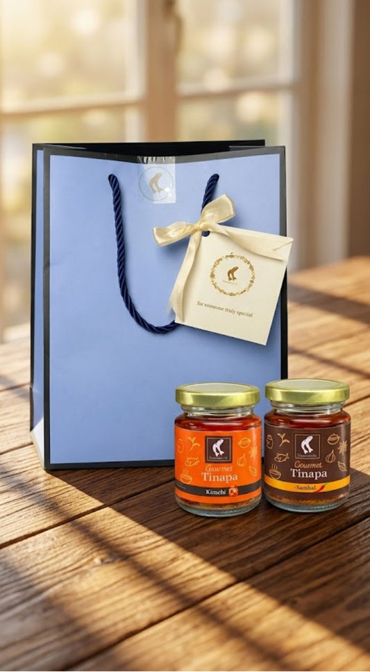 Premium Gourmet in Golden Cap - Blue Gift Bag Bundle of 2 Bottles (Sambal+Kimchi)