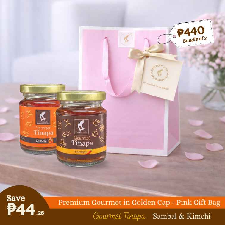 Premium Gourmet in Golden Cap - Pink Gift Bag Bundle of 2 Bottles (Sambal+Kimchi)