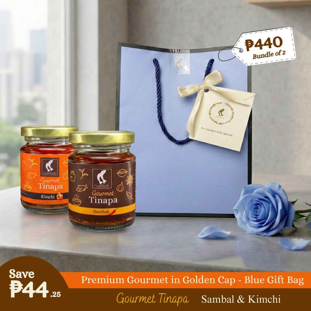 Premium Gourmet in Golden Cap - Blue Gift Bag Bundle of 2 Bottles (Sambal+Kimchi)