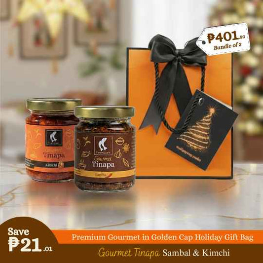 Premium Gourmet in Golden Cap Holiday Gift Bag Bundle of 2 Bottles (Sambal + Kimchi)