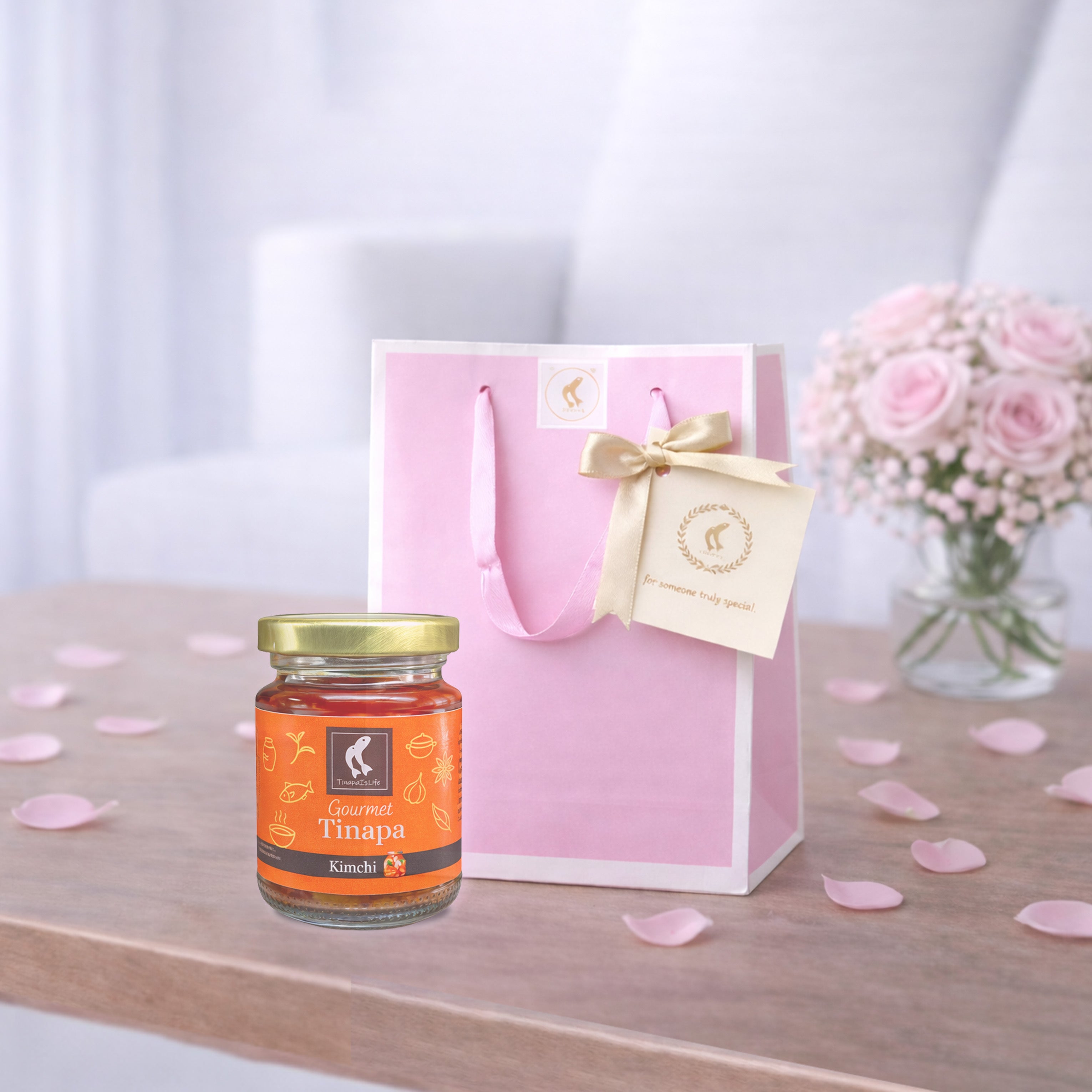 Premium Gourmet in Golden Cap - Pink Gift Bag Bundle of 1 Bottle (Kimchi)