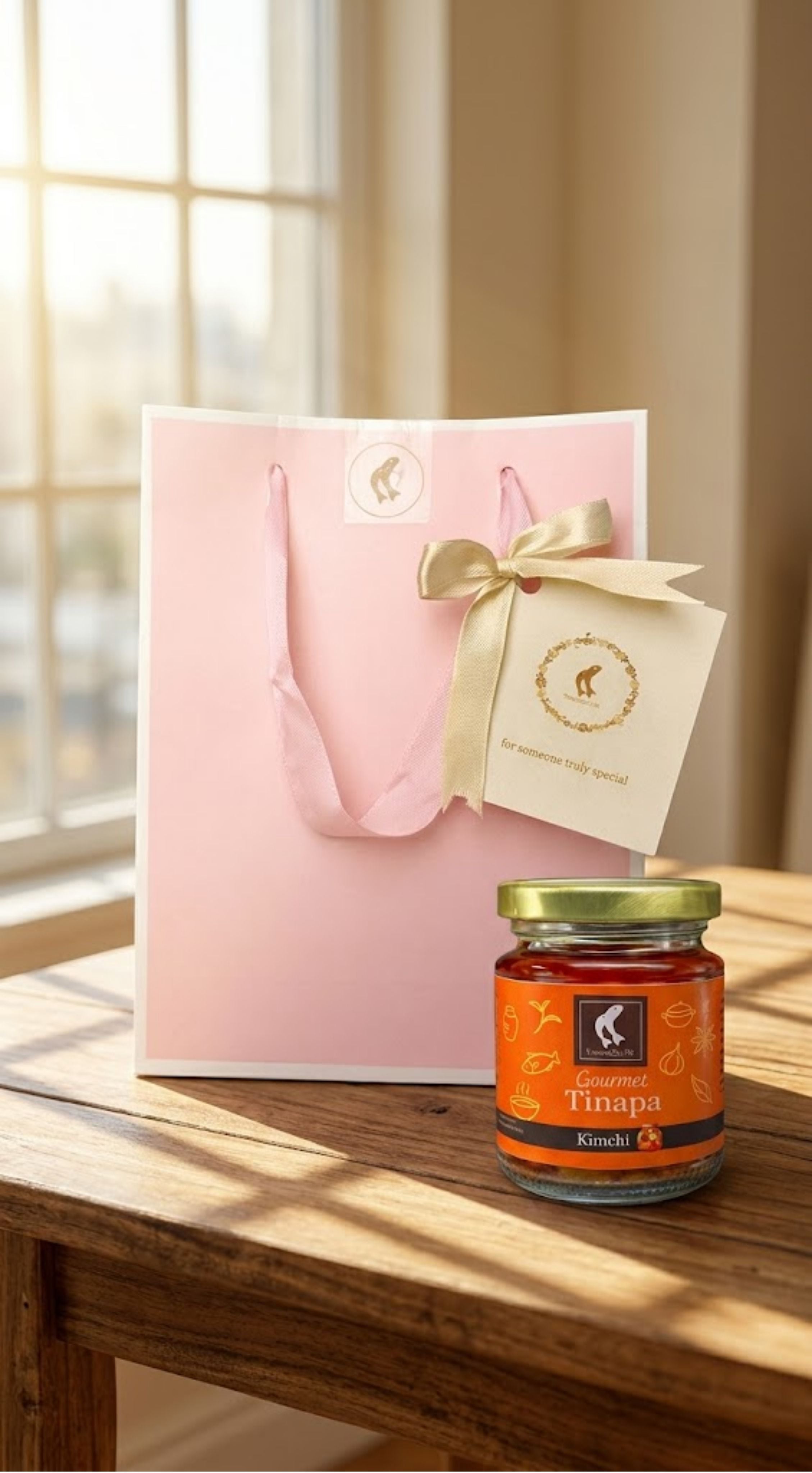 Premium Gourmet in Golden Cap - Pink Gift Bag Bundle of 1 Bottle (Kimchi)