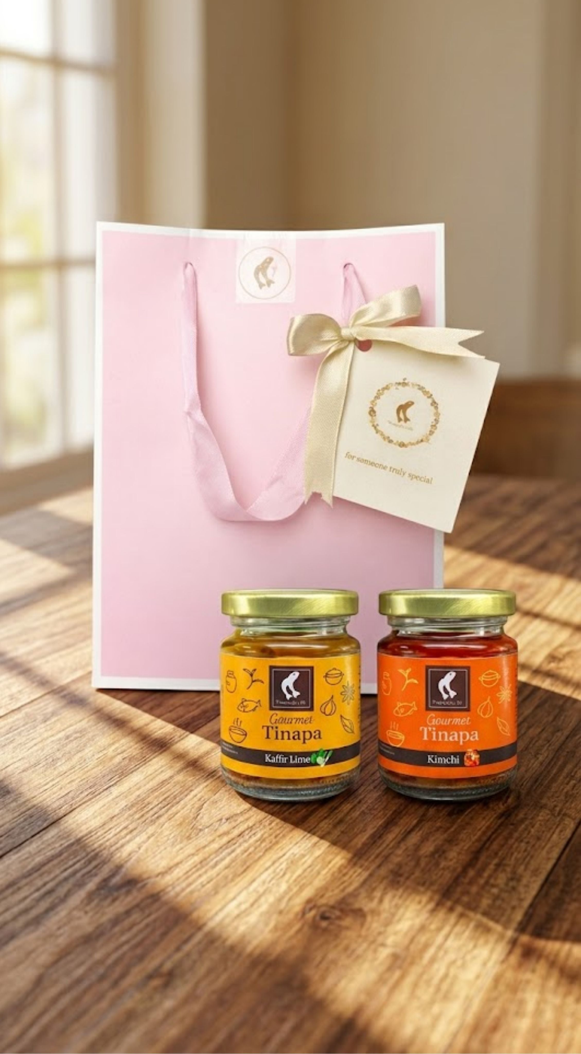 Premium Gourmet in Golden Cap - Pink Gift Bag Bundle of 2 Bottles (Kaffir+Kimchi)