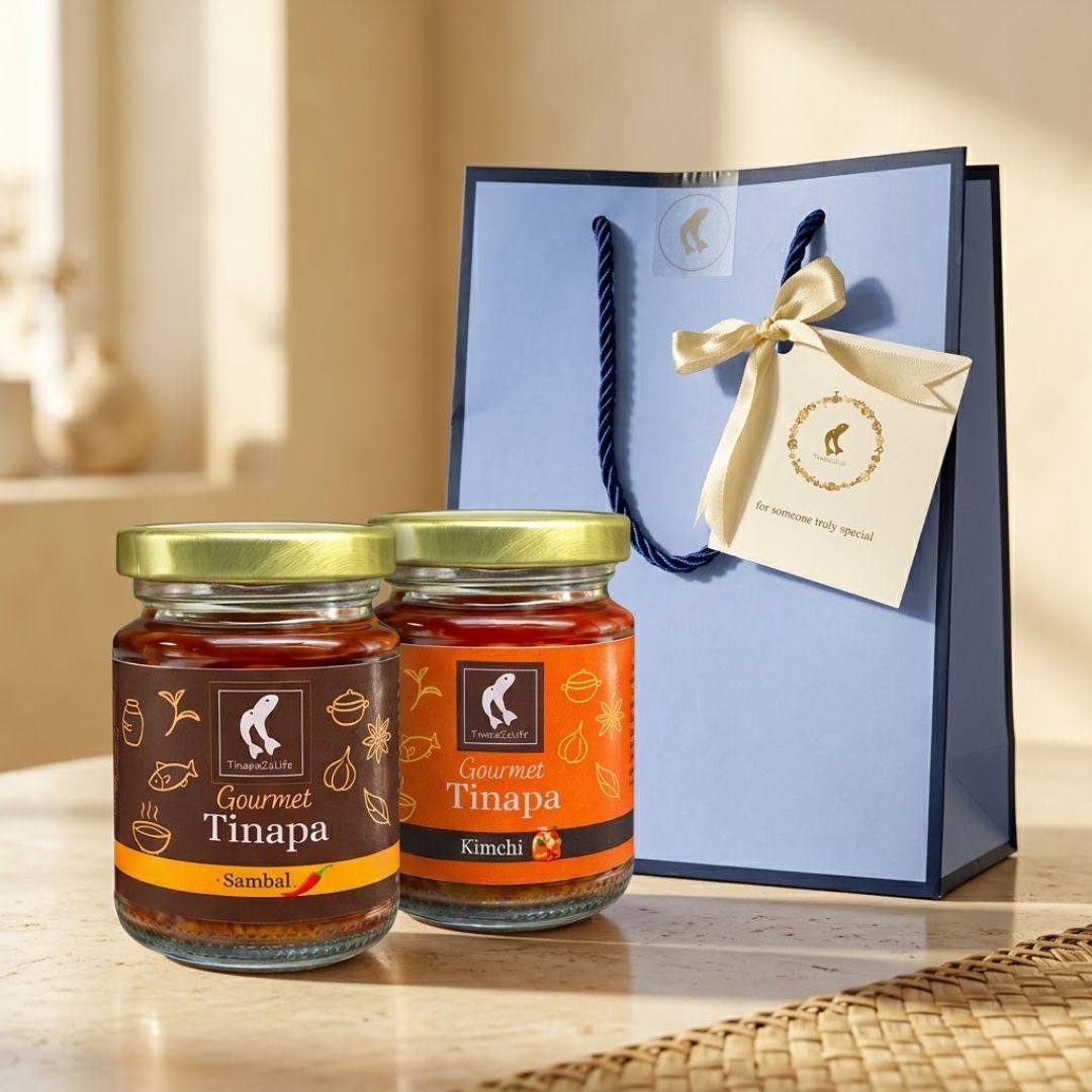 Premium Gourmet in Golden Cap - Blue Gift Bag Bundle of 2 Bottles (Sambal+Kimchi)