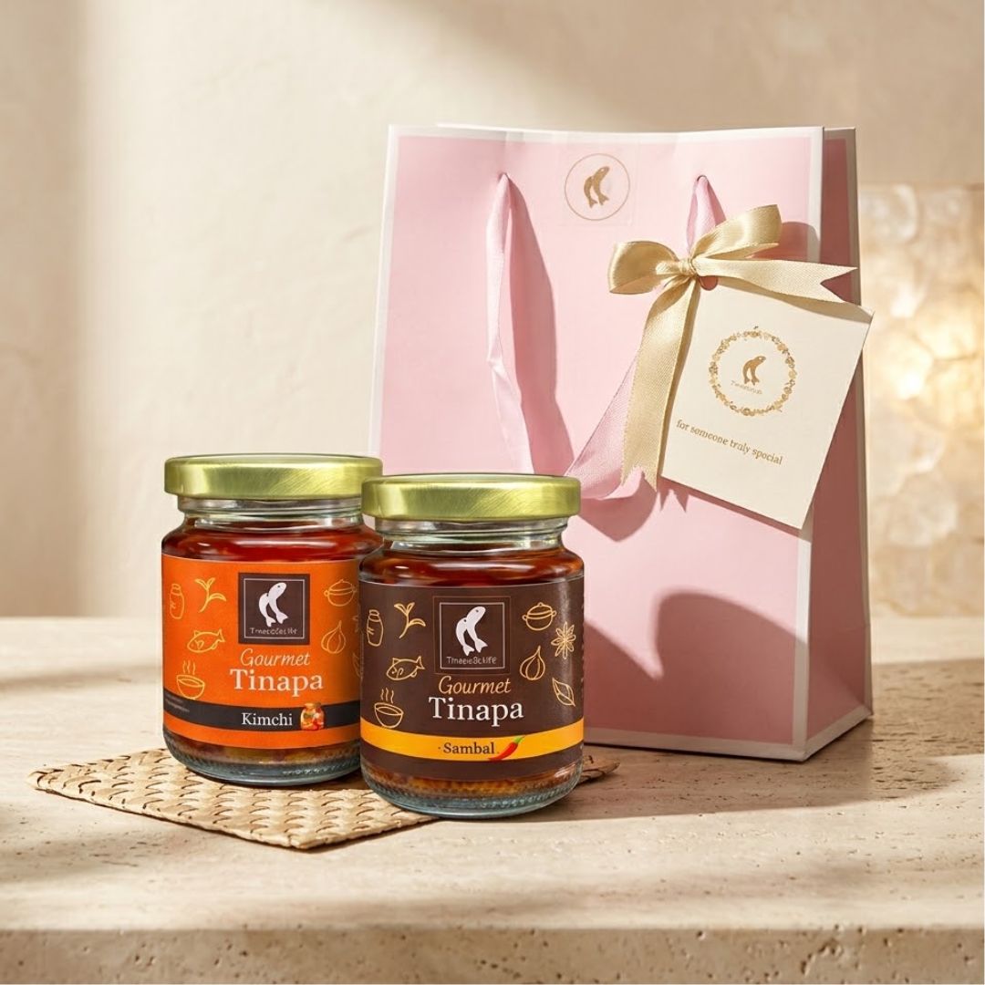 Premium Gourmet in Golden Cap - Pink Gift Bag Bundle of 2 Bottles (Sambal+Kimchi)