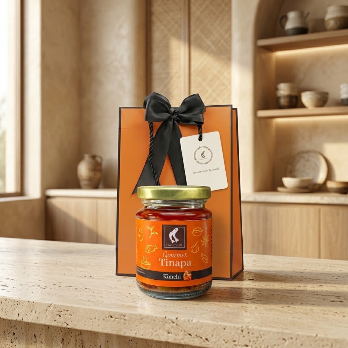 Premium Gourmet in Golden Cap Holiday Gift Bag Bundle of 1 Bottle (Kimchi)